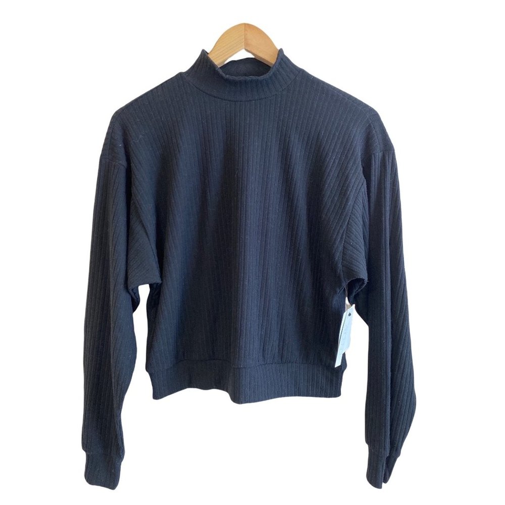 Abound Womens Turtle Neck Solid Black Lightweight  Long Sleeves XS Waffle Ribbed